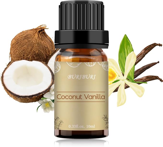 BURIBURI Coconut Vanilla Essential Oil, 10ml Premium Grade Scented Oil Coconut Vanilla Fragrance Oil for Diffuser, Massage, Candle, Soap Making