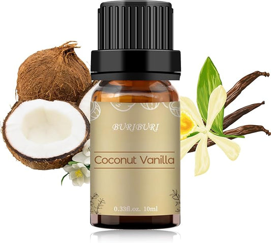 BURIBURI Coconut Vanilla Essential Oil, 10ml Premium Grade Scented Oil Coconut Vanilla Fragrance Oil for Diffuser, Massage, Candle, Soap Making