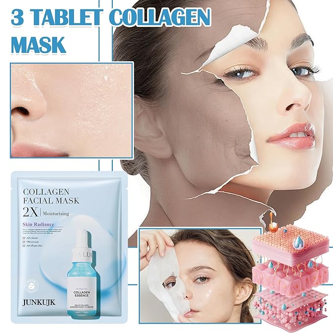 3 Pack Collagen Face Sheets Mask,Hydrating Face Masks Skincare,Moisturizing Facial Masks for Women and Men,Overnight Face Mask Skin Care for All Skin Types
