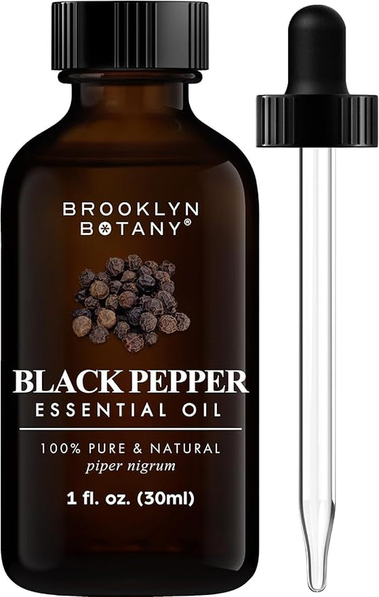 Brooklyn Botany Black Pepper Essential Oil - 100% Pure and Natural - Premium Grade Oil with Dropper - for Aromatherapy and Diffuser - 1 Fl Oz