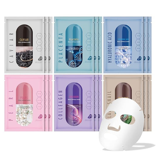 Hyaluronic Acid Face Masks Skincare for Women,Collagen& Snail Facial Masks,Hydrating Face Mask for All Skin Types (18Pack)