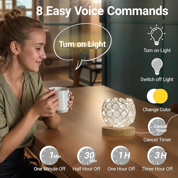 Crystal Mood Table Lamp, Small Decorative Sphere Light with Voice Control - 3 Lighting Modes Ambient Lighting for Tiny Bedroom & Living Room Decor, Aesthetic Gifts for Teen Girls
