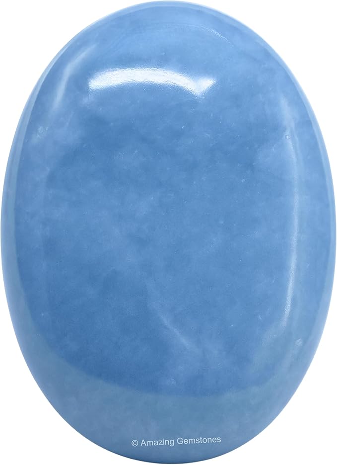 Amazing Gemstone Angelite Crystals and Healing Stones - Large Palm Stone Crystals Piedra - Crystal for Good Luck, Balanced Positive Energy, Meditation - Unique Stocking Stuffers, Gifts for Women