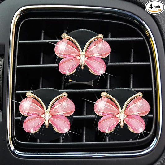Cute Butterfly Air Vent Clips,3 Pcs Pink Butterfly Car Air Fresheners Vent Clips Long Lasting Diffuser Interior Decor Charm Car Decoration Cute Accessories for Women Girls