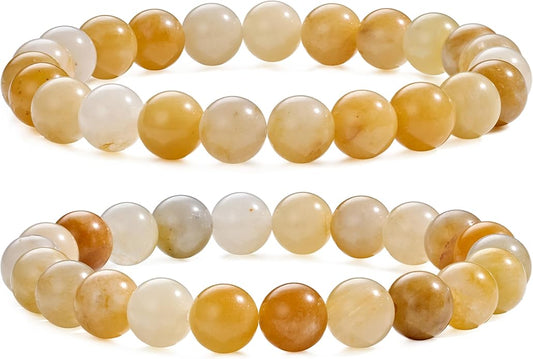 Bivei Natural Gemstone Semi Precious Healing Crystals Handmade Stretchy Round Beads Bracelet, Enhance Positive Energy
