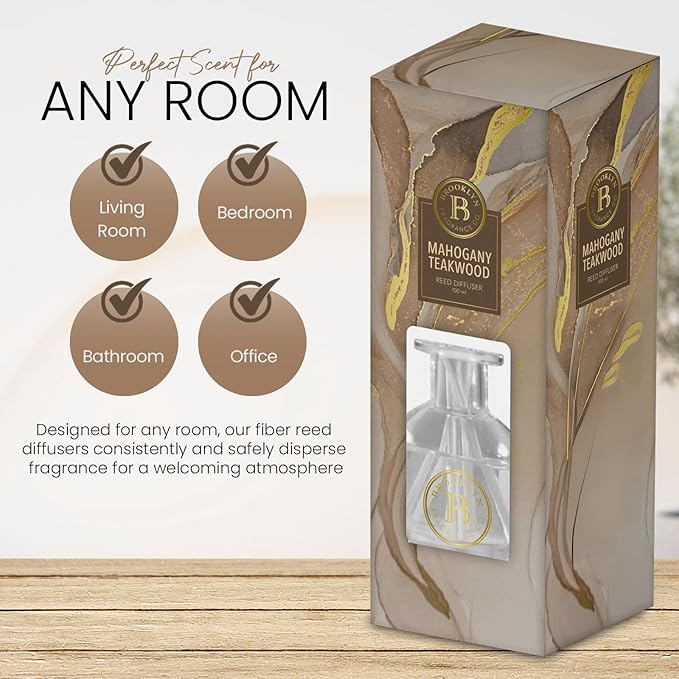 Brooklyn Fragrance Co. Marble - Long Lasting Scented Aroma Diffuser – Mahagony Teakwood Air Freshener for Home- Fragrance Diffuser for a Large Room - 100ML