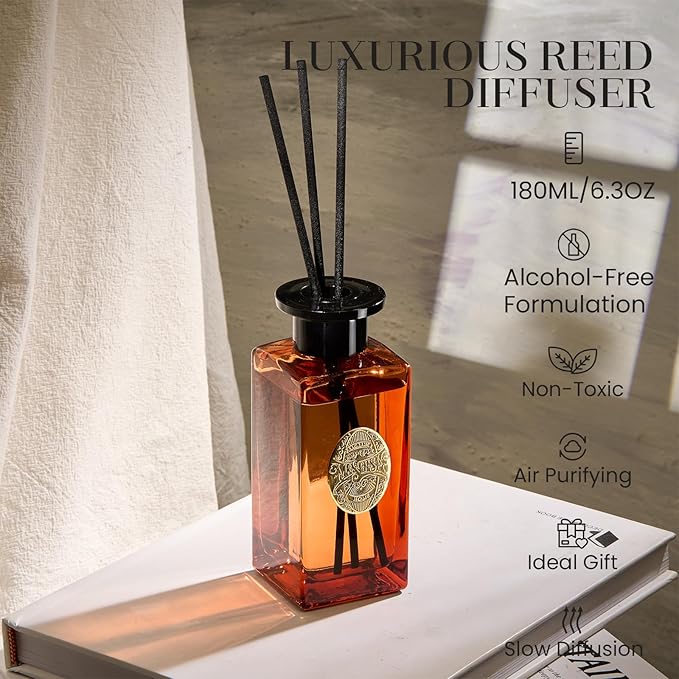 M&SENSE 6.3 oz Large Reed Diffuser Set | Orange Goji Scent Oil Diffuser with Sticks | Hotel Collection Non-Toxic Essential Oil |for Bedroom Bathroom Living Room