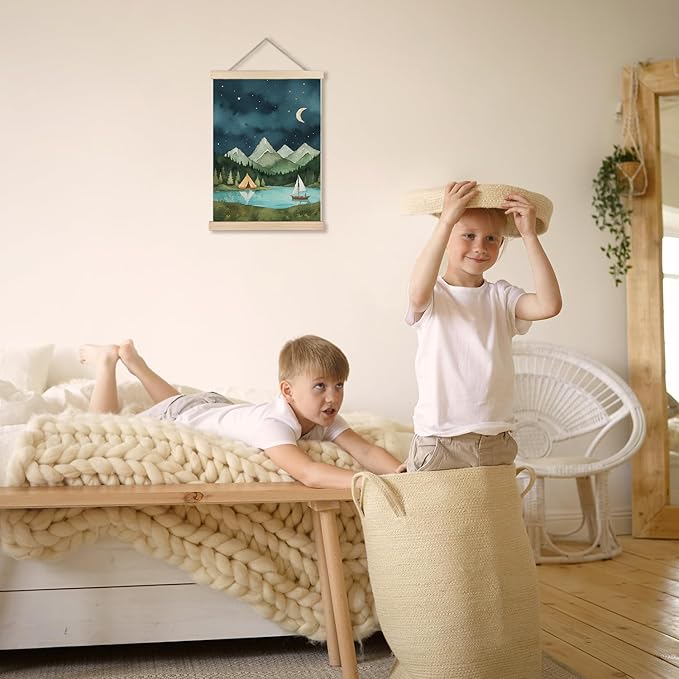 Exqcom Forest Mountain Nature Landscape Wall Decor, Camping Nursery Wall Art Poster, Nature Scenery Posters for Kids Boys Girls Nursery Room Bedroom Playroom, 12x16 Inches