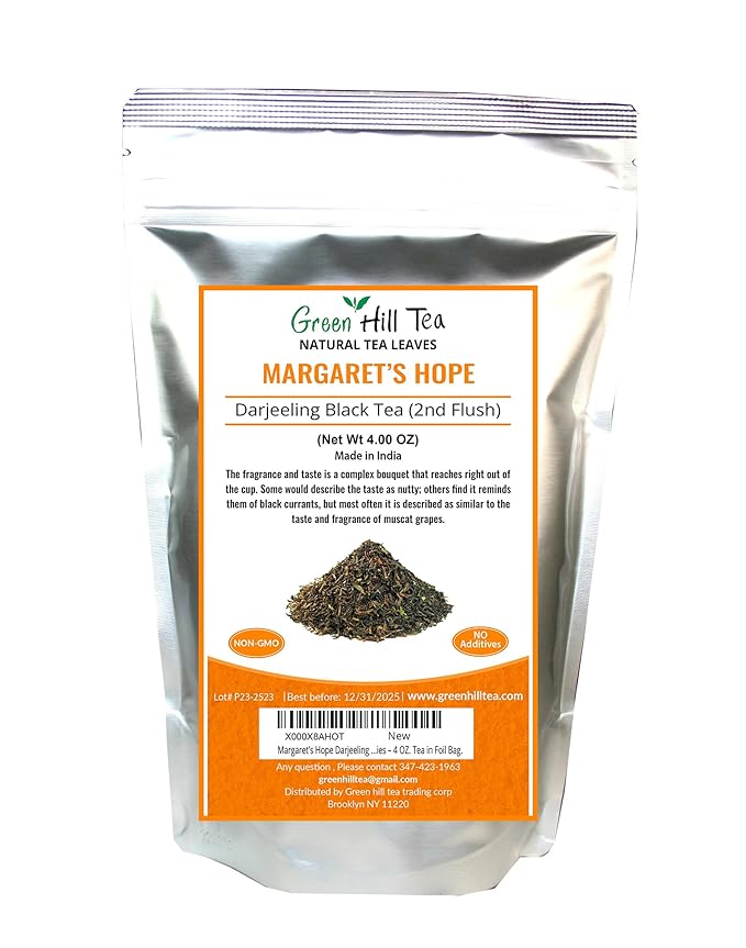 Greenhilltea - Darjeeling Margaret's Hope (TGFOP) Second Flush - Premium Loose Leaves Black Tea From Himalayas- Medium Caffeine-Mellow and aromatic with muscatel notes – 4 OZ. Tea in Foil Bag.