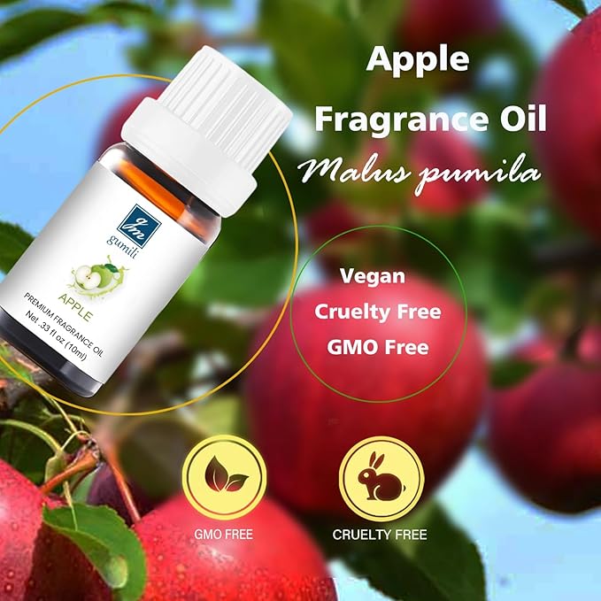 Apple Fragrance Oil 10ml - Sweet Crisp Apple Scented Oil for Diffuser, Home Fragrance, Candle Making, Soap, Bath Bombs, Perfume, Long-Lasting Aroma