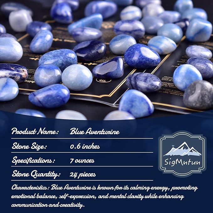 Blue Aventurine Healing Crystal Stone Set - 24 Pieces, 0.6" Natural & Polished Stones for Healing, Meditation, Reiki, Chakra, Crafting & Decoration