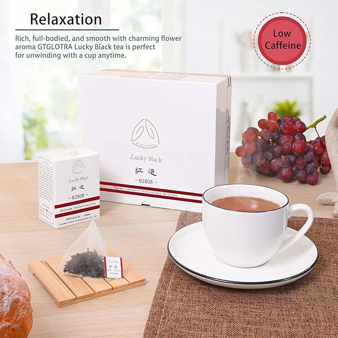 GTGLOTRA Full-Leaf Black Tea, 72 Pyramid Bags (12 Pack), Easy Brew, 100% Natural, Low Caffeine, Caffeine Alternative to Coffee, Biodegradable Tea Whole Leaf Tea Sampler, Family Size, Office Reception,Daily Consumption,Gifts