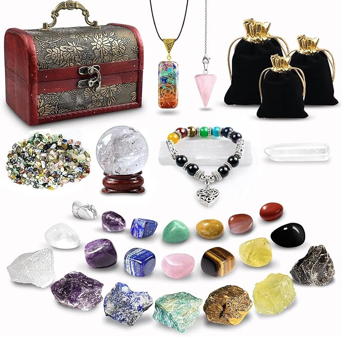 Crystals and Healing Stones, Healing Crystals Set, 28 Pcs Chakra Stones Kit for Beginners Gem Stones Real Natural Reiki Rocks 7 Raw Energy Starter Meditation Spiritual Balancing Gifts for Women