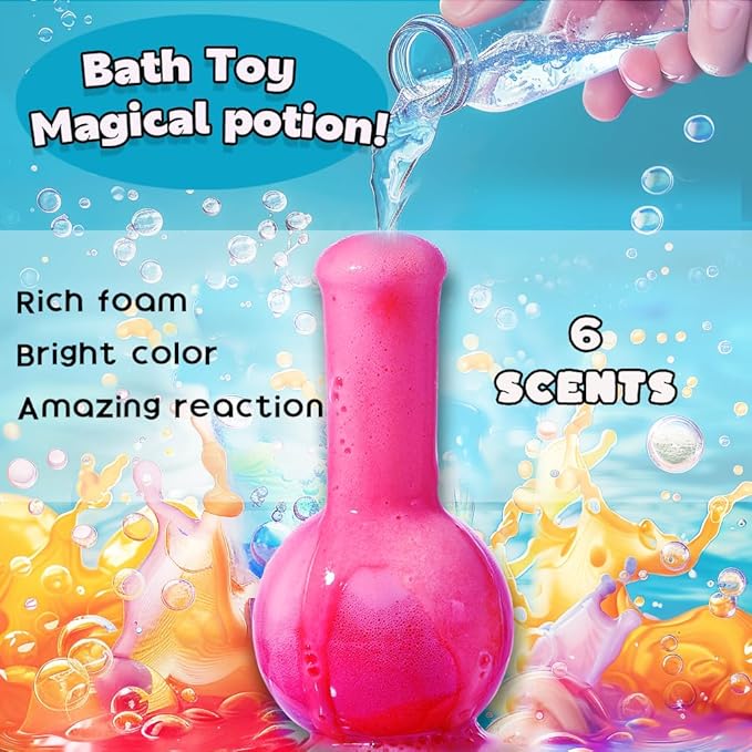 MeCids Magic Potion Bubble Bath Bombs for Kids -Bath Color Tablets Bath Potions for Toddlers Ages 4-12 Fun Science Kit Gift for Birthday, Halloween，Christmas- 6 Pack