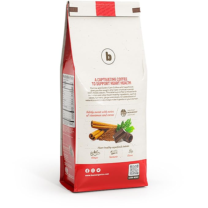 Cardio Care Organic Ground Bagged Coffee – Probiotic Coffee with Cacao, Ginger, Turmeric & Cinnamon – Healthy Superfood, Mold Free, Vegan, Gluten Free 10 oz