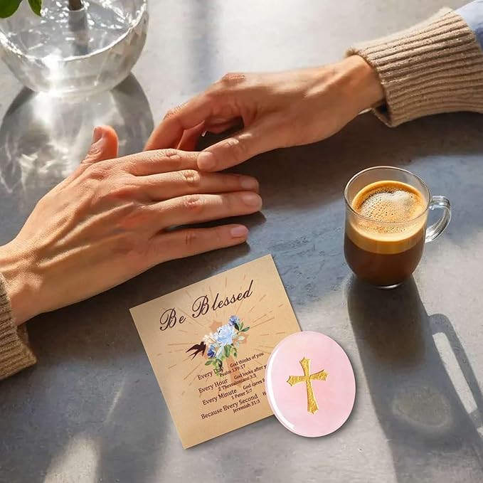 LAIDANLA Rose Quartz Cross Engraved Healing Crystal Worry Stones for Pray Faith Anxiety Relief Oval Palm Stone Polished Natural Crystal Gifts