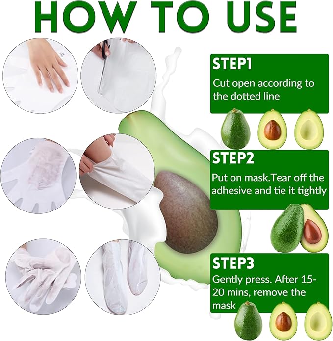 Elitzia Foot Mask Hand Mask Avocado Honey Almond Extract Hydrating 10 Packs Gloves Socks Masks Moisturizing Repairing Nourishing Masks Spa Women Dry Cracked Skin Self Care ETMM03