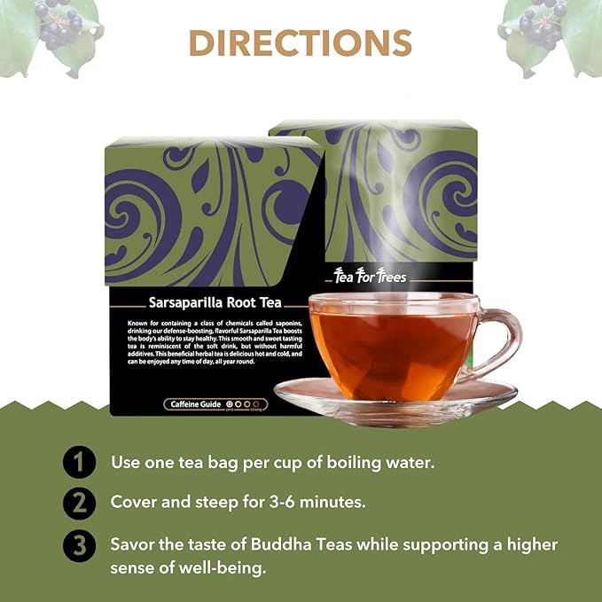 Buddha Teas - Organic Sarsaparilla Root Tea - Herbal Tea - Digestion & Skin Health - With Antioxidants & Minerals - Clean Ingredients - Caffeine Free - OU Kosher - 18 Tea Bags (Pack of 1)