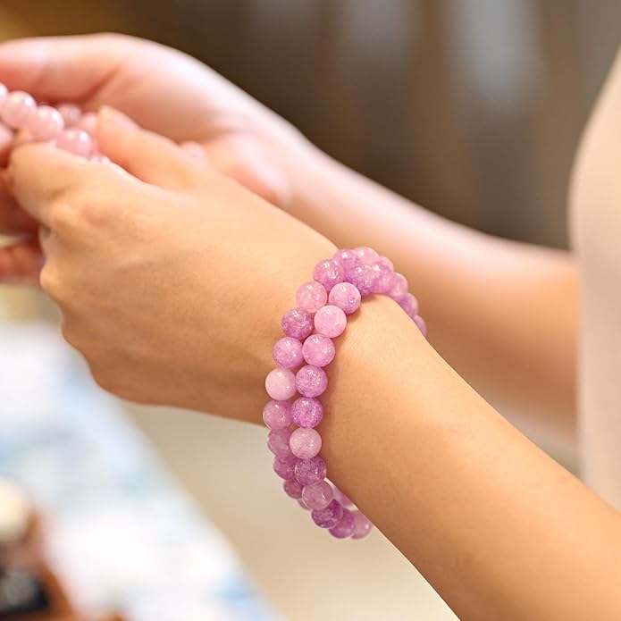Bivei Natural Gemstone Semi Precious Healing Crystals Handmade Stretchy Round Beads Bracelet, Enhance Positive Energy