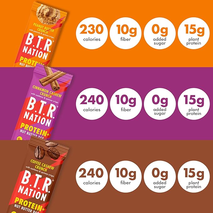 B.T.R. Nation Vegan Keto Plant Based Protein & Fiber Bars - High Protein (Sampler Pack) | (9 Pack) | Low Carb & GF, Free of Sugar Alcohols, Dairy, Soy and Boosted with Powerful Superfoods!