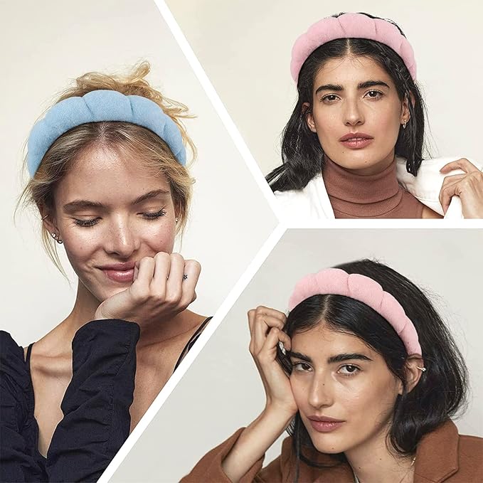 AMCAMI 2PCS Mimi and Co Spa Headband for Women Sponge Headbands for Girls Terry Towel Cloth Fabric Head Band for Face Washing, Skincare, Makeup Removal, Shower, Hair Accessories (Pink&Blue)