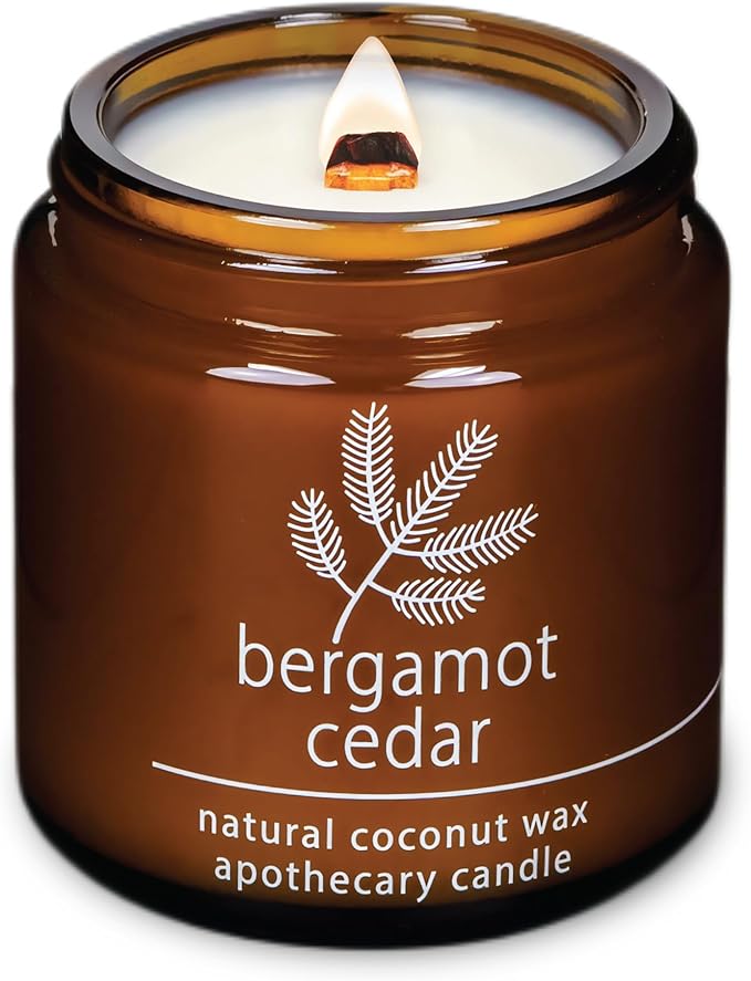 Hemlock Park Crackling Wood Wick Candle Handcrafted with Natural Coconut Wax (Small 4 oz, Bergamot Cedar)