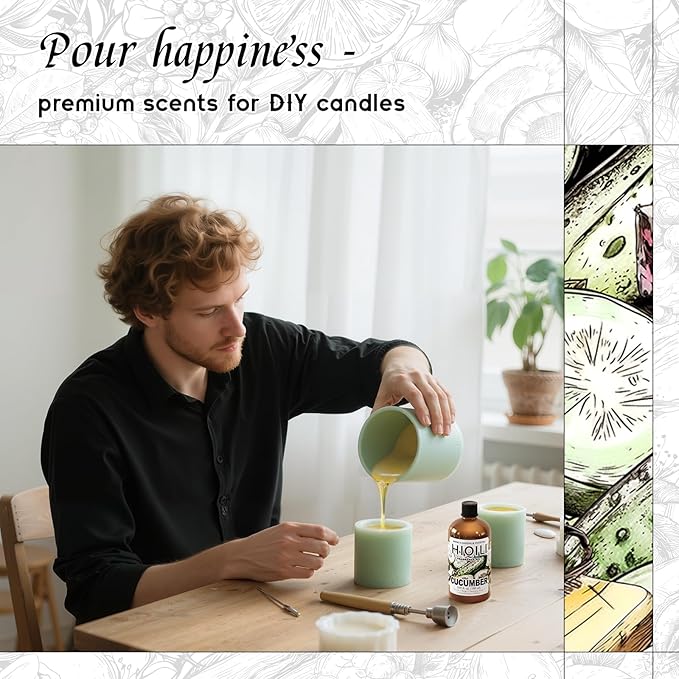 HIQILI Cucumber Fragrance Oil for Diffuser Use, Fresh Scents for DIY Soap, Body Spray, Candle Supplies for Candle Making - 5.07 Fl Oz