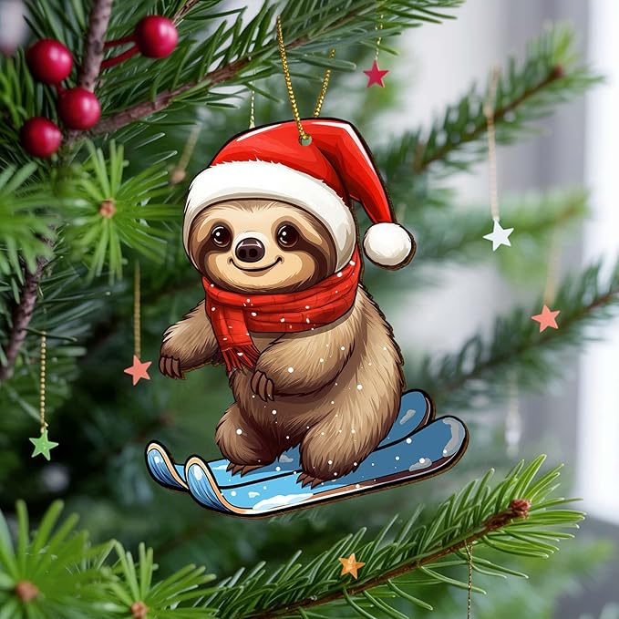 2 Side Printed Cute Sloth Wooden Christmas Ornaments, Keepsake for Women, Men and Friends, Sloth Christmas Tree Ornaments, Christmas Tree Hanging Decorations