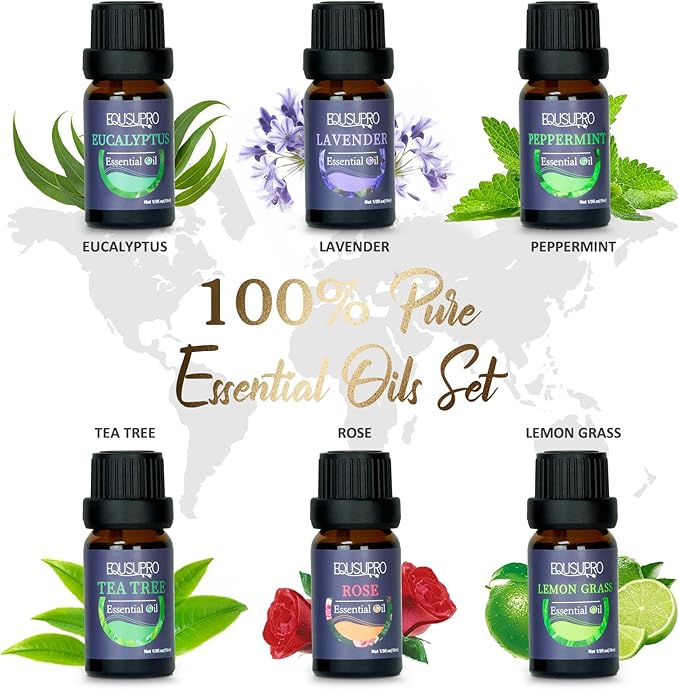 Oil Diffuser with Essential Oils Set – Aromatherapy Oil Diffuser 150ml with 6 Essential Oils Set, Cool Mist Diffusers for Essential Oils, Waterless Auto Shut-Off,7 Colors Night Light, Gifts for Mom