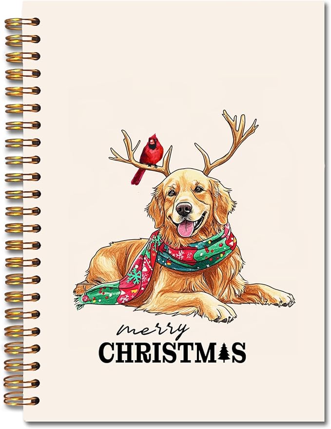 Exqcom Christmas Golden Retriever Spiral Notebook Gifts, Golden Retriever Lover Gifts Journal for Women, Christmas Cardinal Funny Dog Hardcover Notebook Journal Office School Supplies, 5.5x8.3 Inch