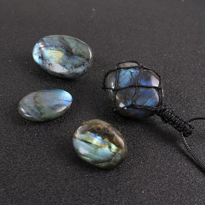 Handmade Natural Gemstone Crystal Pendant Necklace Stone Holder Necklace Cord Net Necklace with Adjustable Length for Women Men