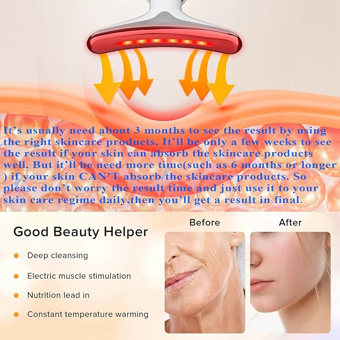 Face Neck Massager with 7-Color Light Modes for Face Sculpting Skin Care,Tightening,Smoothness - Red LED Light Therapy Device Tool for Women at Home