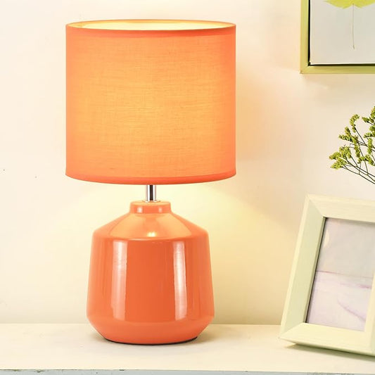 Lampwell Lena Small Modern Ceramic Table Lamp, Kids Night Table Lamp, 7.09H12.99IN, Bulb Excluded, Orange