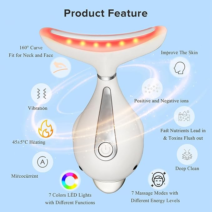 LED Light Therapy Device, Face Massager Tool for Women,Electric Facial Neck Eye Lift Massage Kit with Color LED, Red Light Therapy for Skin Beauty Firm Tightening