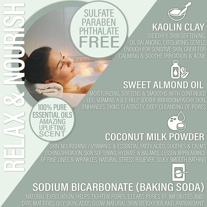 Luxiny Vegan Milk Bath Soak Made with Coconut Milk Powder & Sweet Almond Oil Which Creates A Bath Bomb Dust Soothing Fizz, 8oz (Tea Tree Mint)