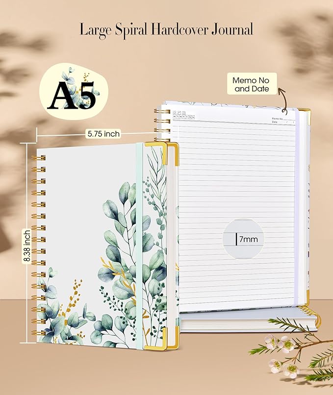 Aesthetic Spiral Notebook Journal for Women, 160 Pages Lined Notebooks 5.75” x 8.38”, A5 Hardcover Spiral Journals with 100 GSM Thick Paper, Cute College Ruled Notebook for Writing Work School