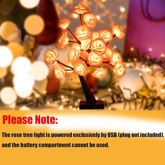 24 LED Rose Tree Lamp, Color Changing Artificial Rose Lamp with Remote, USB Powered Bonsai Night Light for Valentine's Day, Home Desk Decor, Wedding Christmas Party Centerpiece