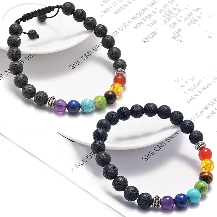 AD Beads 2Pcs His & Hers Distance Beads Bracelets Elastic Natural Stone Yoga Bracelet