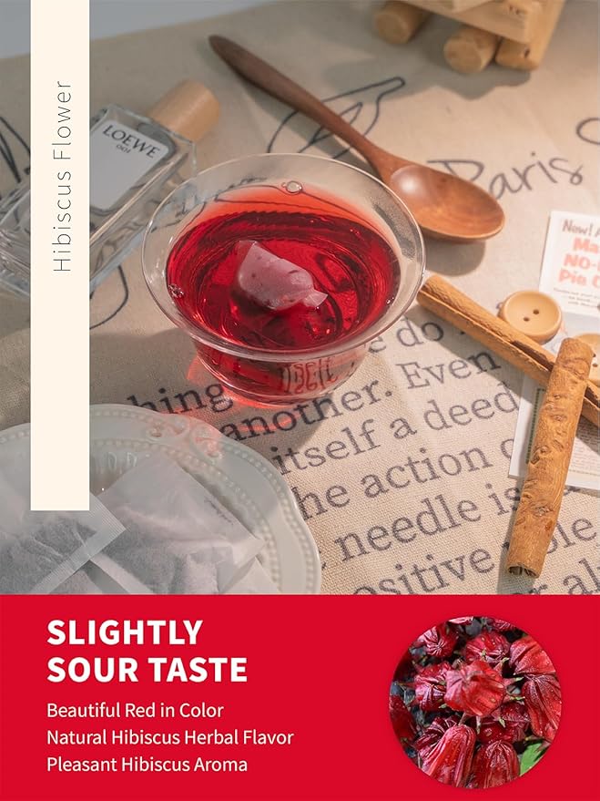 TeeLux Hibiscus Tea Bags, Premium Natural Hibiscus Flowers Tea, Caffeine Free, Refreshing Tart Flavor, 100 Count