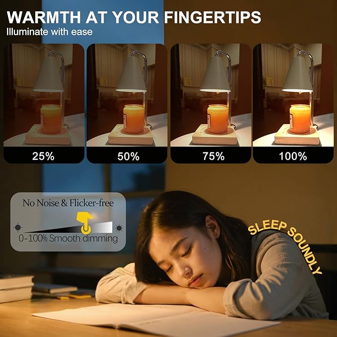 Candle Warmer Lamp with Timer Electric Wax Warmer for Scented Wax Melt Warmer Melter for Jar Candles Touch and Remote Control Dimmable Adjustable Height Gifts for Women 2 Bulbs,White Metal