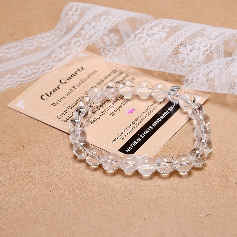 AD Beads Handmade Gemstone Stretch Elastic Bracelet Crystal Healing Reiki Nature's Beauty and Spiritual Essence Unisex (12mm, Clear Quartz (Detox and Purification))