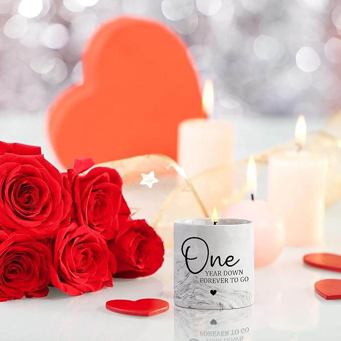 1 Year Anniversary Candle for Girlfriend Boyfriend - One Year Anniversary Wedding Gifts for Couple First Year Aniversario Present for Wife Husband Fiance - 6 Oz 1st Aniversario Porcelain Candle