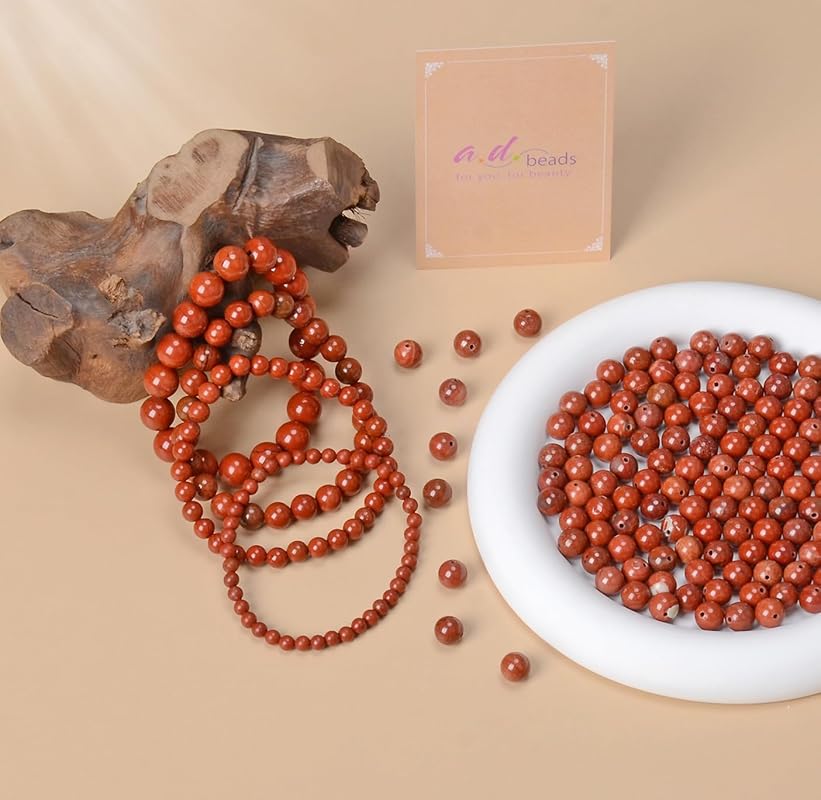 AD Beads Handmade Gemstone Stretch Elastic Bracelet Crystal Healing Reiki Nature's Beauty and Spiritual Essence Unisex (12mm, Red Jasper)