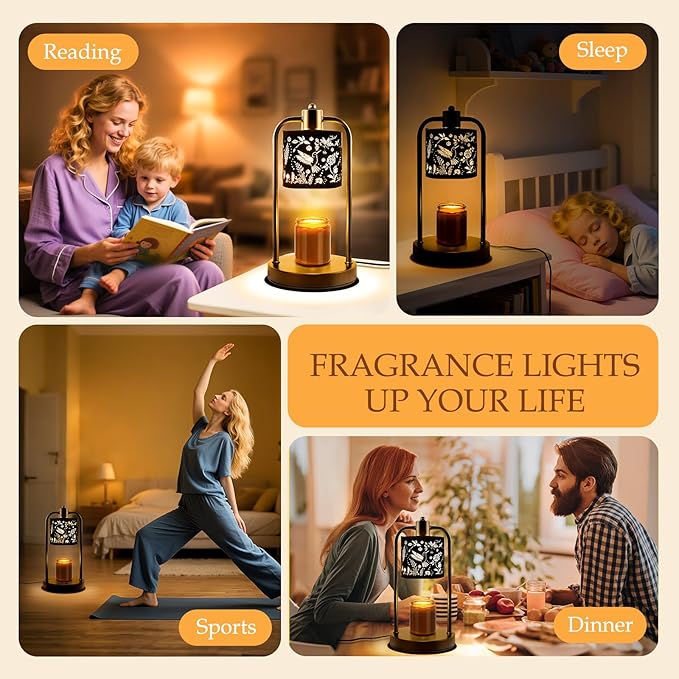 Candle Warmer Lamp Electric with Timer: Wax Melts Warmer - Dimmable Candle Warmer with Replacement Bulbs, Bedroom Home Decor Compatible with Various Candles (Black-Hummingbird)