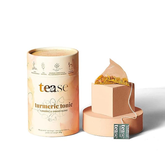 Tease Tea Turmeric Ginger Tea - Turmeric Tonic Herbal Tea, Anti-Inflammatory, Caffeine Free Drink Made with Ginger, Turmeric Root, and Calendula for Digestion Support and Tension Soothing
