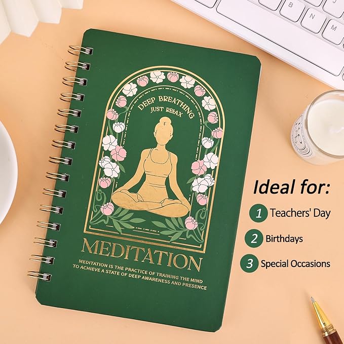 emmoolife Meditation Practice Training Yoga Record Planner,Daily Deep Breathing Relax Planners Home Decor for Women, Gifts Birthday Christmas Gift for Desk Accessories for Girls Green