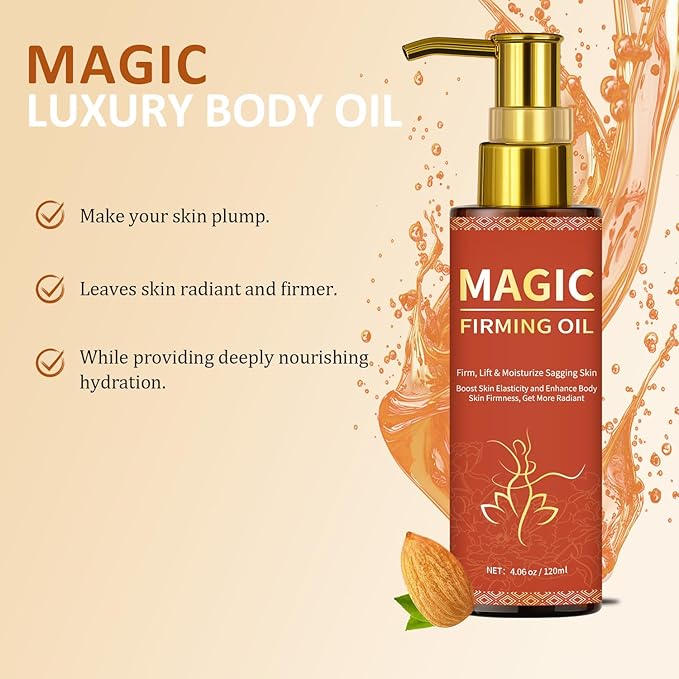 Magic Firming Oil Luxury Tightening Body Oil Full Body Use, Hydrate & Nourish Dry Skin, Fast-Absorbing and Non-Greasy with Sweet Almond Oil & Collagen for Women 3.38 oz