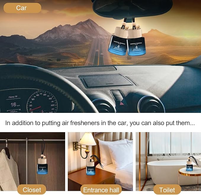 Car Air Freshener Hanging 2 Pack Car Air Fresheners Diffuser - Mahogany Teakwood Fragrance Oil Air Diffuser for Car, 45+ days Long Lasting Fragrance, Two 0.27 FL OZ/8ML Made in USA Car Air Fresheners