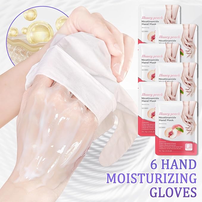 Hand Mask Moisturizing Gloves 6 Pack,Hydrating Hand Mask for Women,Soft Gloves for Dry Cracked Skin F