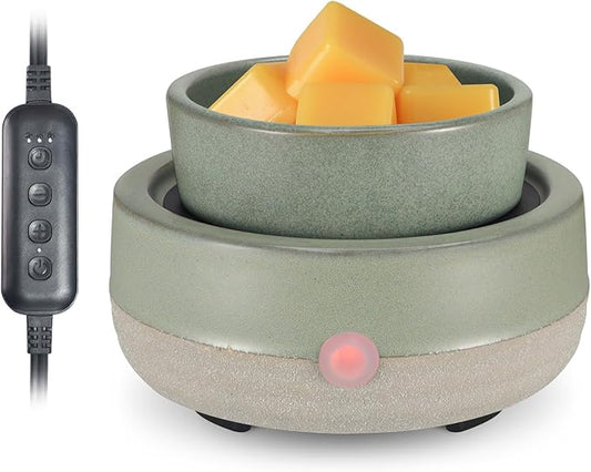 Candle Wax Melt Warmer with Timer Ceramic Electric Wax Melt 4-in-1 Oil Burner Adjusting Temperature Fits Yankee Large Jar Scented Candle for Home Decor Birthday Gifts for Women Mom Grandma Girls Green
